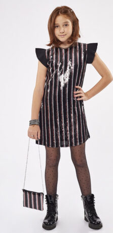 Εβίτα Παιδικό Φόρεμα 215032 με Τσαντάκι Stripes Μαύρο