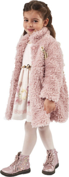 Εβίτα Παιδικό Φόρεμα 215242 Με Γούνινο Παλτό Ροζ